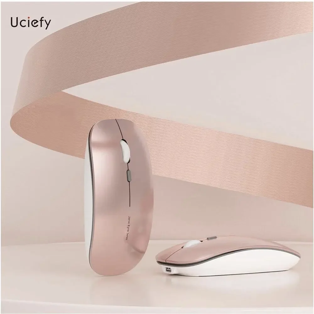 Uciefy Q5 Slim Rechargeable Wireless Mouse, 2.4G Portable Optical Rose Gold